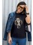 Mikrofon ve Yıldız Tasarım Baskılı Oversize Unisex Siyah T-Shirt 2