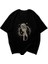 Mikrofon ve Yıldız Tasarım Baskılı Oversize Unisex Siyah T-Shirt 3
