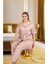 Sütlü Kahve Çizgili 2XL-3XL-4XL Beden Pijama Takımı 2