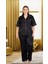 Siyah Düz Kısa Kollu 2XL-3XL-4XL Beden Pijama Takımı 2
