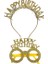 Plastik Happy Bırthday Simli Taç Gözlük Gold 2 Li Set 1