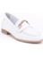 Kadın Loafer Ayakkabı Deri Beyaz Renk Kısa Topuklu Rahat Kullanım 2