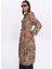 Leopar Desenli Uzun Trençkot Bej 4
