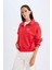 Regular Fit Yarım Fermuarlı Dik Yaka Baskılı Kalın Kırmızı Sweatshirt D5299AX24AU 4