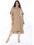 Kadın Büyük Beden Camel Kapşonlu Örgü Cep Detaylı Düşük Kollu Elbise 65N36012 1