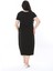 Kadın Büyük Beden Siyah Nakış Detaylı V Yakalı Kısa Kol Elbise 65N38203 5