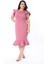 Kadın Büyük Beden Pembe Etek Ucu Volanlı Arka Fermuarlı Scuba Elbise 65N38237 3