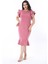 Kadın Büyük Beden Pembe Etek Ucu Volanlı Arka Fermuarlı Scuba Elbise 65N38237 5