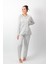 Kadın Uzun Kol Önden Düğmeli Jakarlı Gri Pijama Takımı 14608 3
