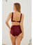 Bordo Toparlayıcı Yüksek Bel Bikini Altı Astarlı Uv Korumalı 3