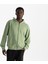 Erkek Yeşil %100 Organik Pamuk Kanguru Cepli Fermuarlı Kapüşonlu Oversize Sweatshirt 1
