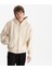 Erkek Bej %100 Organik Pamuk Kanguru Cepli Fermuarlı Kapüşonlu Oversize Sweatshirt 1