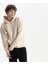 Erkek Bej %100 Organik Pamuk Kanguru Cepli Fermuarlı Kapüşonlu Oversize Sweatshirt 3