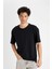 Boxy Fit Bisiklet Yaka Basic Düz Kısa Kollu Siyah Tişört D7415AX24HS 1