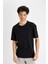 Boxy Fit Bisiklet Yaka Basic Düz Kısa Kollu Siyah Tişört D7415AX24HS 3