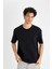 Boxy Fit Bisiklet Yaka Basic Düz Kısa Kollu Siyah Tişört D7415AX24HS 4