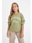 Kız Çocuk Yeşil Relax Fit Bisiklet Yaka Baskılı Sweatshirt D3572A824AU 1