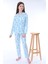 Çiçek Desenli Düğmeli Kız Pijama Takımı - Açık Mavi 1