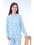 Çiçek Desenli Düğmeli Kız Pijama Takımı - Açık Mavi 3