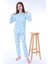 Çiçek Desenli Düğmeli Kız Pijama Takımı - Açık Mavi 4