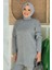 Taş Detaylı Tunik ve Pantolon Ikili Triko Takım 2-1545 Gri 4