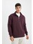 Koyu Bordo Comfort Regular Fit Rahat Kalıp Dik Yaka Fermuarlı Kalın Basic Düz Sweatshirt X7405AZ24AU 3