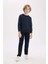 Erkek Çocuk Lacivert Bisiklet Yaka Pamuklu Basic Düz Okul Sweatshirt A4246A824AU 2