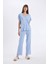 Pijama Takım V Yaka Düğmeli Kısa Kollu Üst Beli Lastikli Alt-Fall in Love D3182AX24AU 3