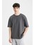 Oversize Geniş Kalıp Bisiklet Yaka Kısa Kollu Basic Düz Ağır Kumaş Tişört X3926AZ24AU 3