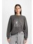 Kadın Antrasit Relax Fit Bisiklet Yaka Baskılı İnce Sweatshirt D5925AX24AU 3