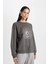 Kadın Antrasit Relax Fit Bisiklet Yaka Baskılı İnce Sweatshirt D5925AX24AU 4