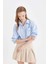 Coool Oversize Geniş Kalıp Basic Düz Cepli Oxford Uzun Kollu Crop Gömlek D4031AX24AU 4