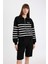 Regular Fit Yarım Fermuarlı Dik Yaka Çizgili Kalın Sweatshirt D5297AX24AU 5
