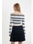 Slim Fit Dar Kesim Çizgili Açık Omuz Triko Kazak C8914AX24WN 5