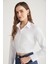 Ethiquet Sintia Kadın Slim Fit Crop Likralı Poplin Beyaz Gömlek 2
