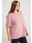 Vivian Kadın Interlok Oversize Yuvarlak Yaka Pembe Büyük Beden T-Shirt 5