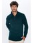 Erkek Slim Fit Dar Kesim Armürlü Fermuarlı Yeşil Dik Yaka Kazak 2
