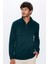 Erkek Slim Fit Dar Kesim Armürlü Fermuarlı Yeşil Dik Yaka Kazak 3