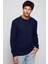 Erkek Slim Fit Bisiklet Yaka Armürlü Pamuklu Lacivert Triko Kazak 1