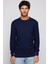 Erkek Slim Fit Bisiklet Yaka Armürlü Pamuklu Lacivert Triko Kazak 3
