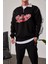 College Yakası Fermuarlı Siyah Sweatshirt 1