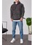 Yıkamalı Basic Kapüşonlu Füme Sweatshirt 4