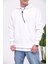 Ip Detaylı Basic Kapüşonlu Beyaz Sweatshirt 3