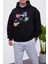 Ayakkabı Desenli Kapüşonlu Siyah Sweatshirt 2