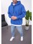 Ip Detaylı Basic Kapüşonlu Mavi Sweatshirt 1