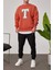 T Harf Baskılı Kiremit Sweatshirt 1