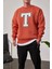 T Harf Baskılı Kiremit Sweatshirt 2