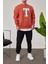 T Harf Baskılı Kiremit Sweatshirt 3