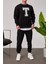 T Harf Baskılı Siyah Sweatshirt 1