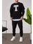 T Harf Baskılı Siyah Sweatshirt 3